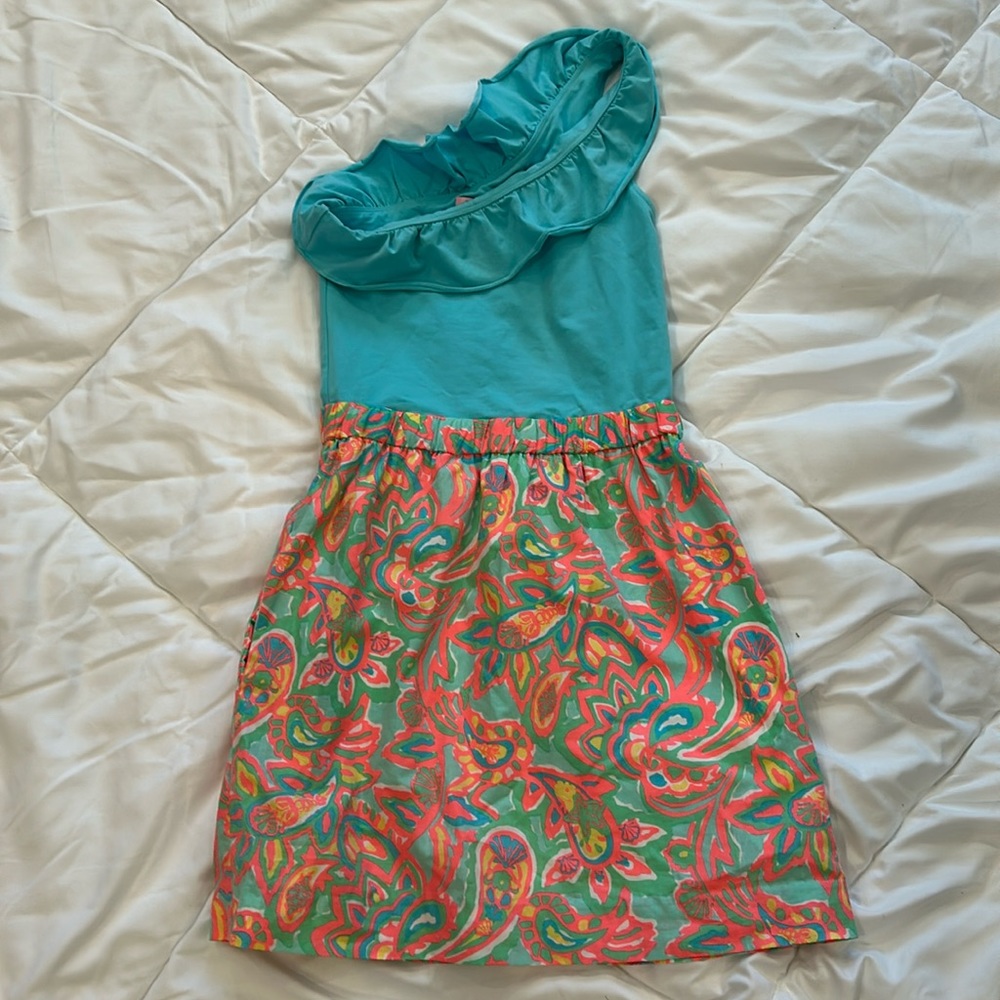 Lilly Pulitzer one shoulder dress. Size XS.  Blue pink green and yellow